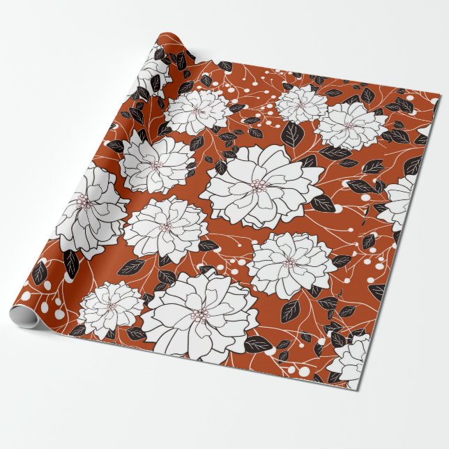 Invitation or wedding card with abstract floral ba wrapping paper (Unrolled)