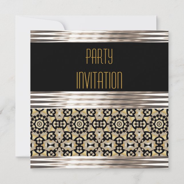 Invitation Party Art Deco Black Silver Gold (Front)