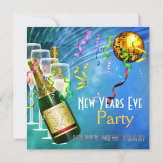 Invitation Party New Years Eve Blue Gold