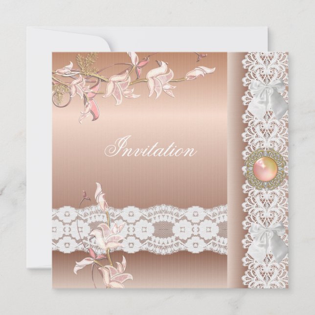 Invitation peach pink Floral Lace (Front)