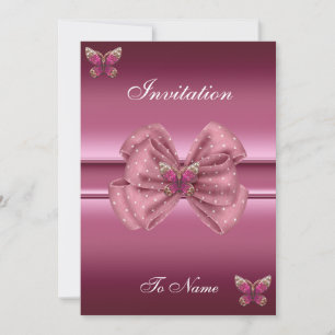 Invitation Pink Butterfly Bow