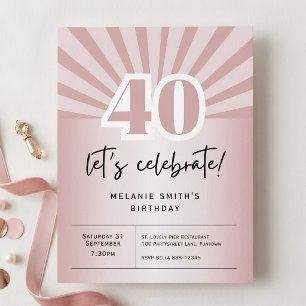 Invitation postcard 40th birthday, retro rose gold