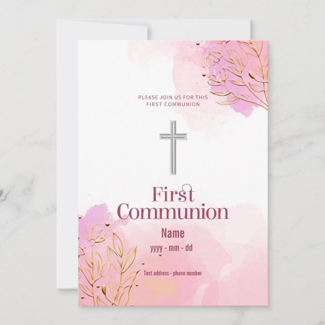 Invitation Première Communion Bordure aquarelle 2 (Front)