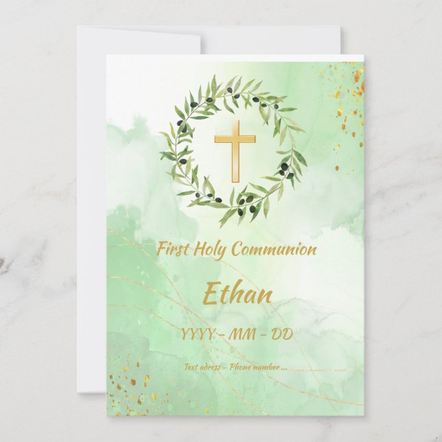Invitation Première Communion - Cercle olivier  (Front)