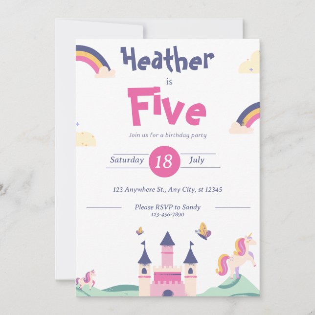 Invitation - Princess Theme- Customise Name Age (Front)