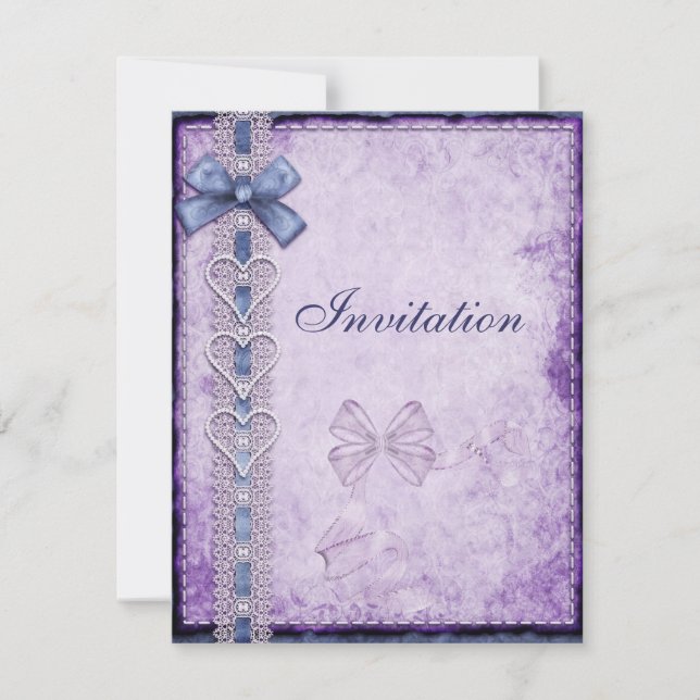 Invitation Purple Blue Antique Paper Bow (Front)