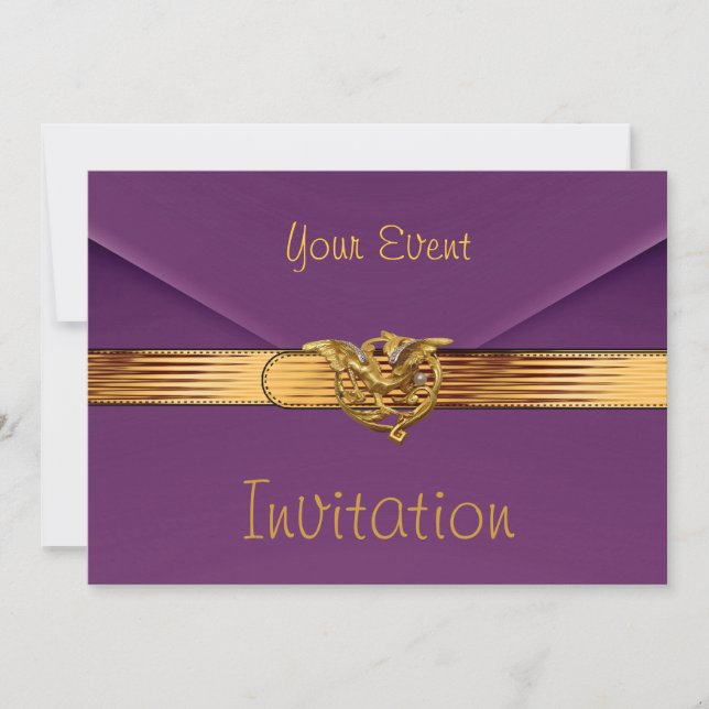 Invitation Purple Velvet Jewel Gold Clutch Purse (Front)