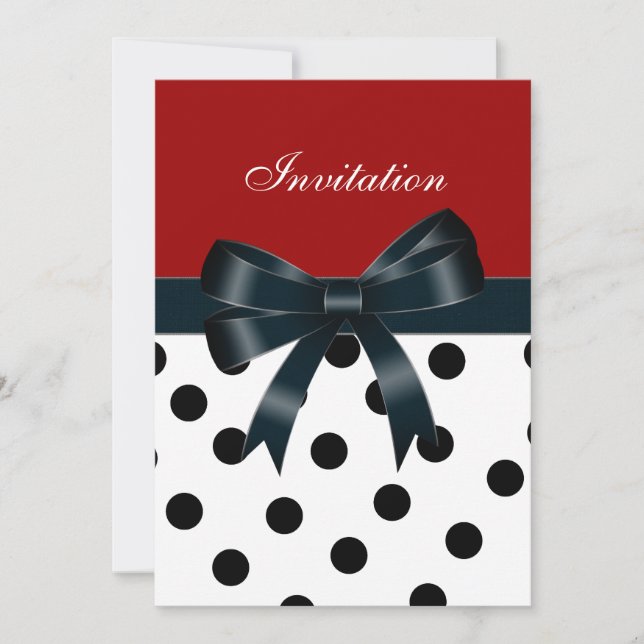 Invitation Red Black Spots White Bows (Front)