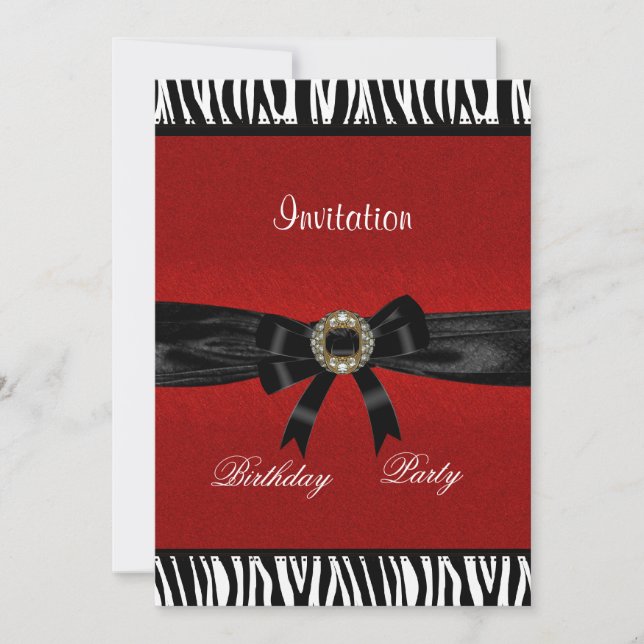 Invitation Red Black White Animal Bow (Front)