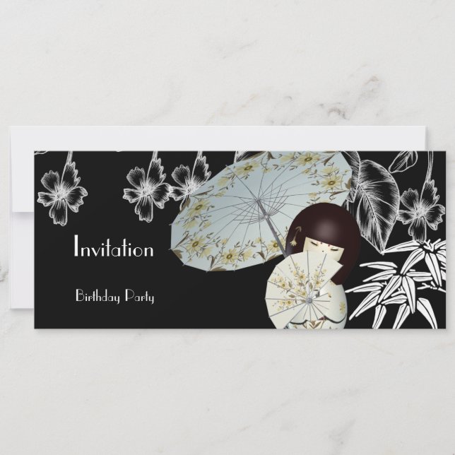 Invitation Red Black White Asian Bamboo (Front)