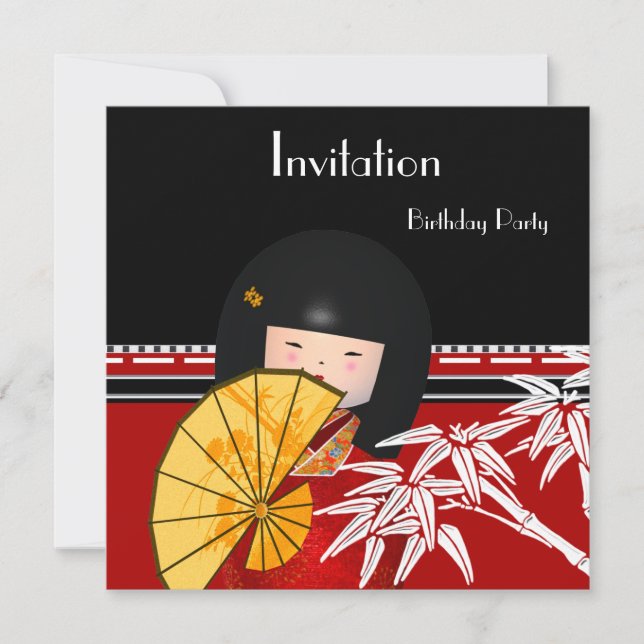 Invitation Red Black White Asian Bamboo (Front)