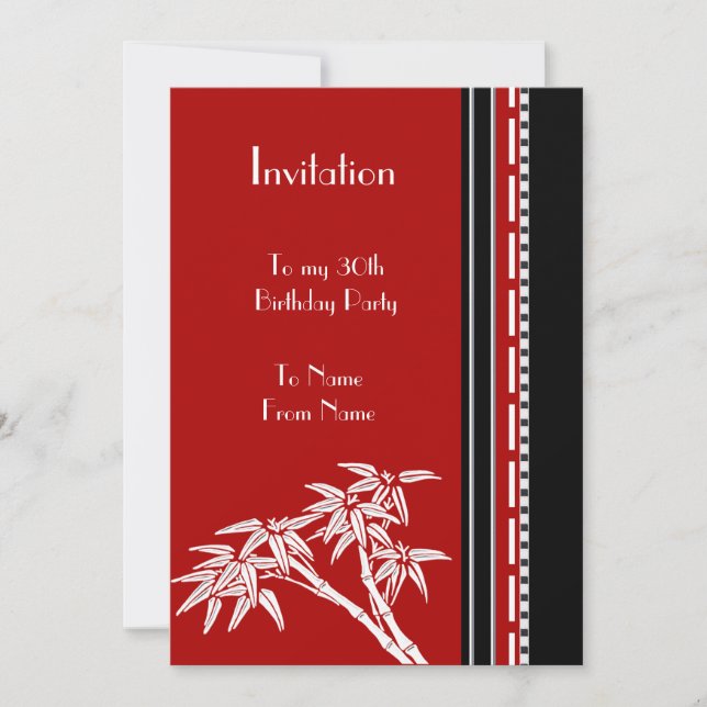 Invitation Red Black White Asian Bamboo (Front)