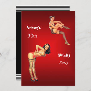 Invitation red Pin-up Girls red  Birthday Party