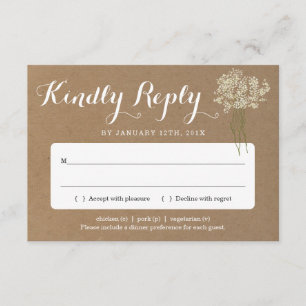 Invitation Reply Card Insert   Rustic Babys Breath