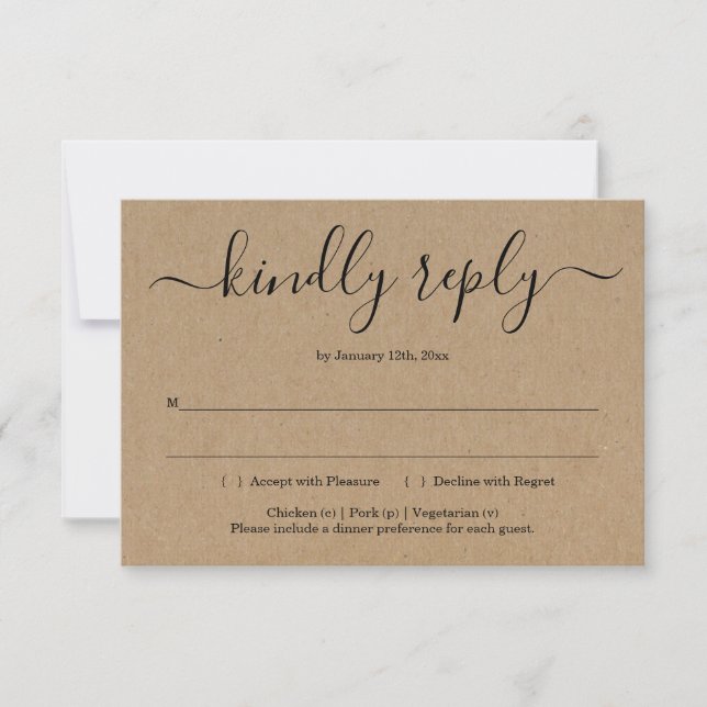 Invitation Reply Card Insert - Rustic Kraft (Front)