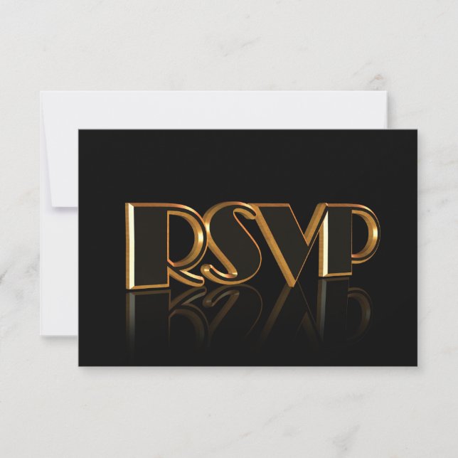 Invitation response card Black gold chic (Front)