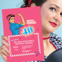 Invitation Retro 40th birthday pop art hot pink