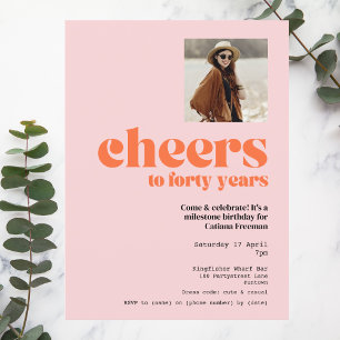 Invitation, Retro Pink & Apricot, 40th birthday Invitation