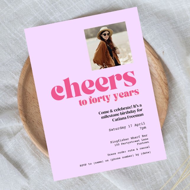Invitation, Retro Purple & Pink, 40th birthday Postcard (Creator Uploaded)