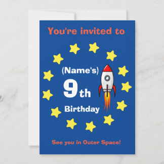 Invitation - Rocket ship Custom Birthday -add name