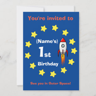 Invitation - Rocket ship Custom Birthday -add name