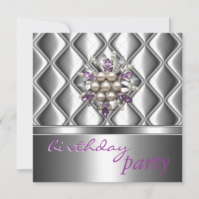 Invitation Silver Mauve Purple Crystal Jewel (Front)