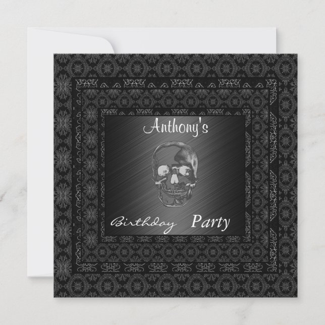 Invitation Skull 15th Birthday Party  Black (Front)
