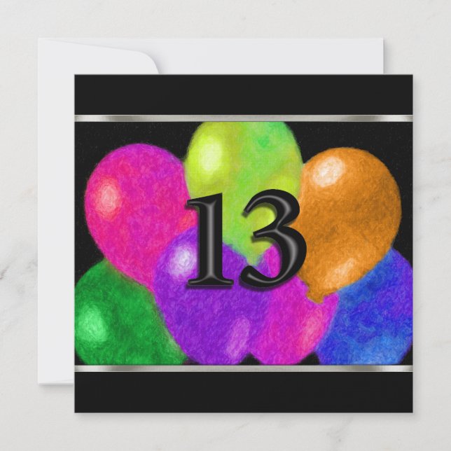 Invitation Square Birthday Balloons 13 (Front)