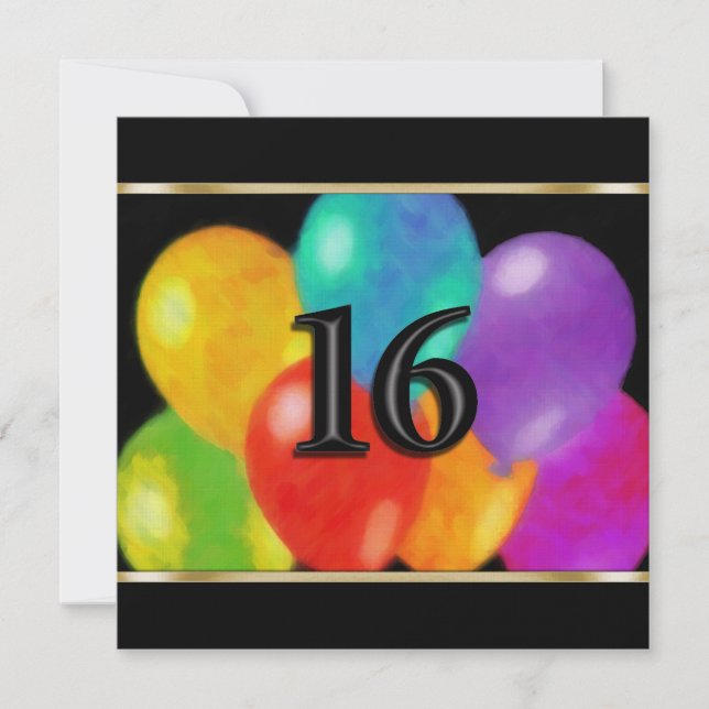 Invitation Square Birthday Balloons 16 (Front)