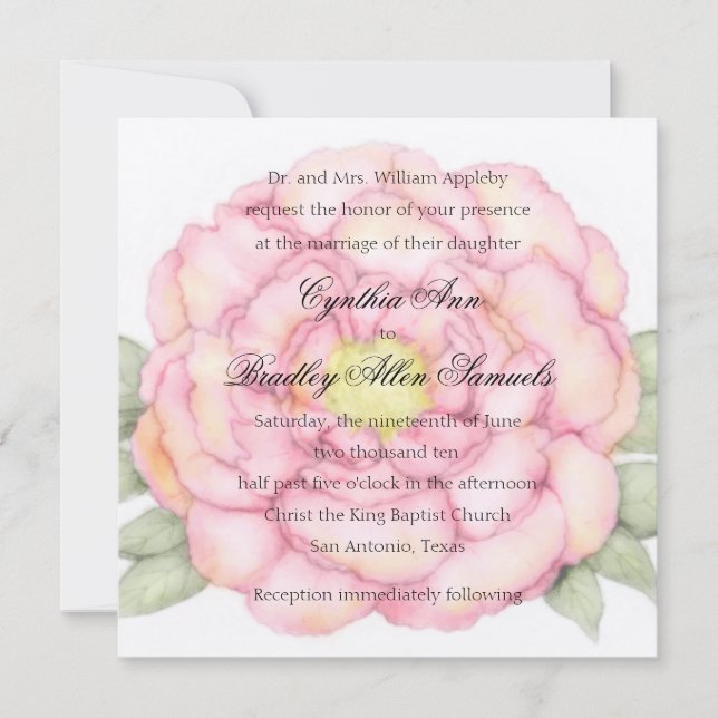 Invitation Square Pink Peony (Front)