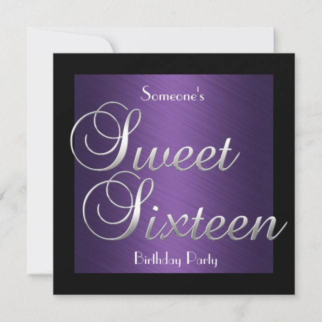 Invitation Sweet 16 Birthday Purple Black Silver (Front)