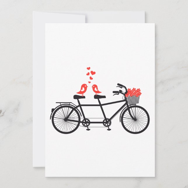 Invitation tandem bicycle with cute love birds (Front)