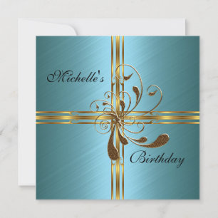 Invitation Teal & Gold Abstract