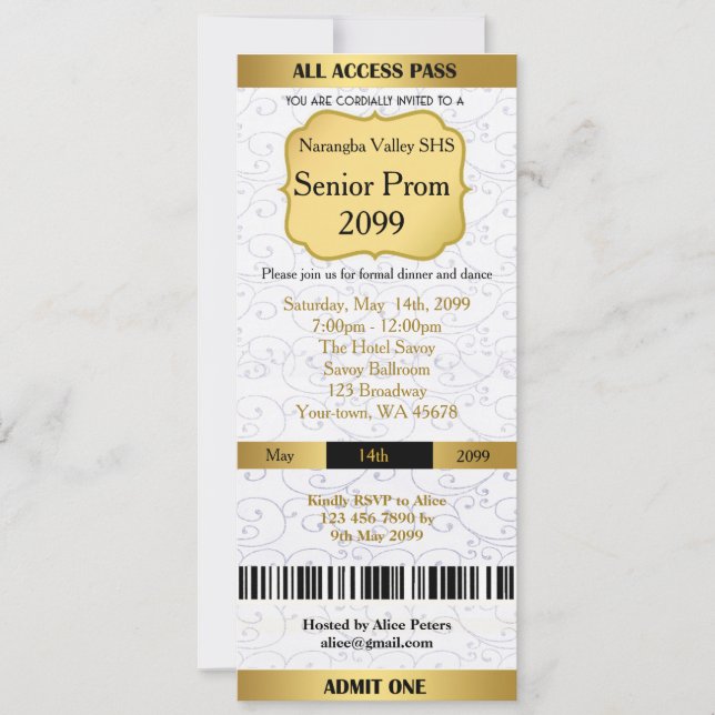 Invitation Ticket Prom Trend,any occasion,easy DIY (Front)