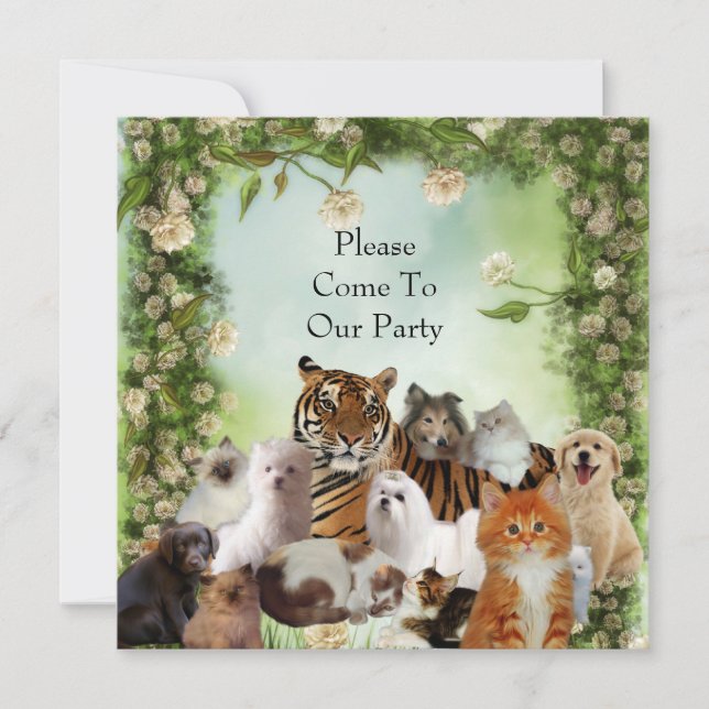 Invitation Tiger Dogs Cats Party (Front)