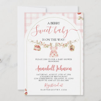 Invitation to a baby shower with a berry theme