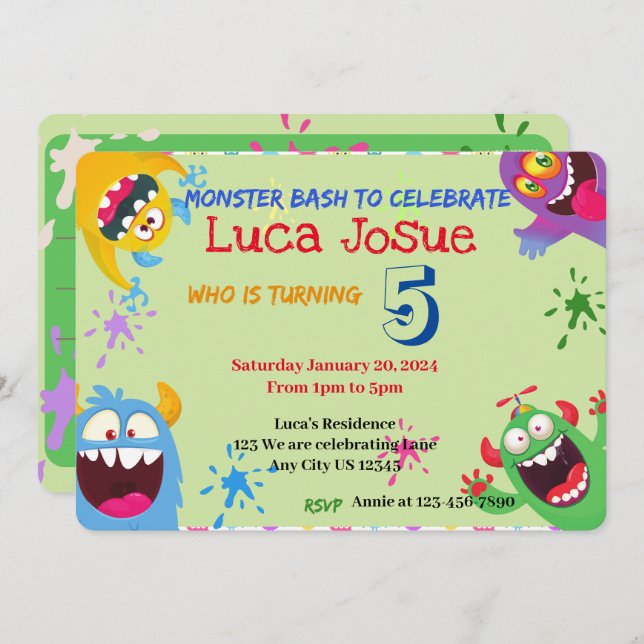 Invitation to a Monster Bash Celebration (Front/Back)
