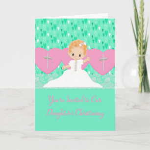 Invitation to Babies Christening Pink & Green