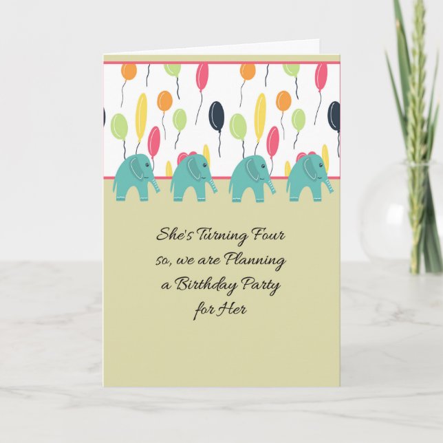 Invitation to Party for 4 Year Old Female Child (Front)