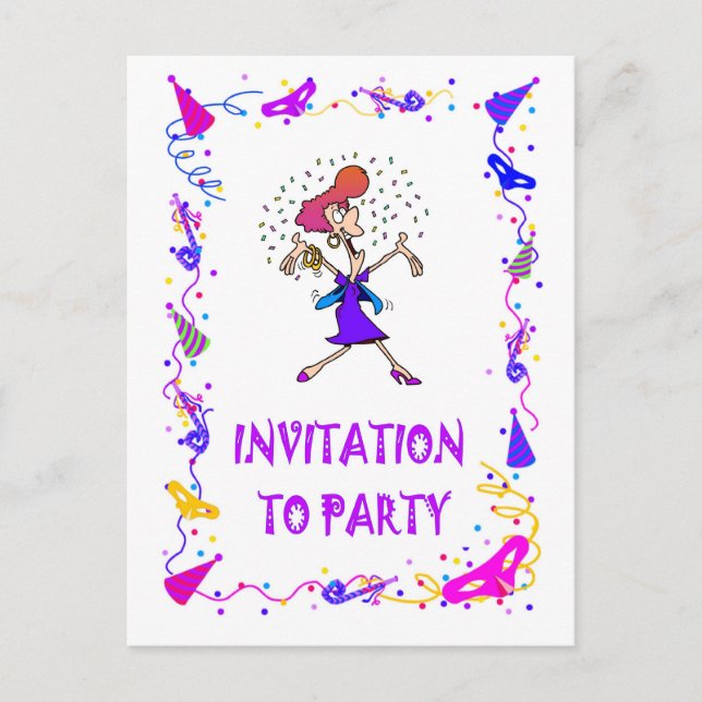 Invitation to party, lady with a drink (Front)