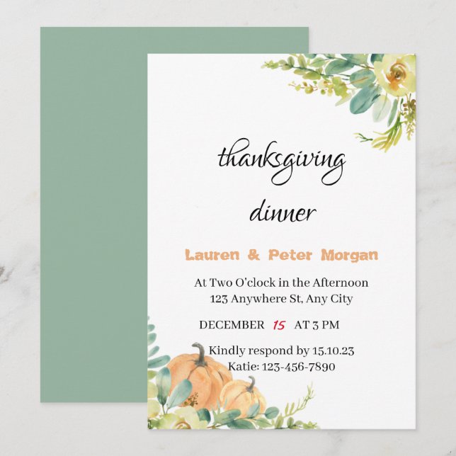Invitation to Thanksgiving Dinner (Front/Back)