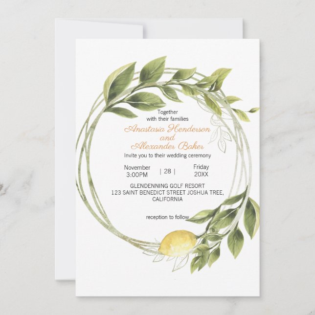 Invitation to wedding ceremony. (Front)