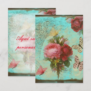 Invitation Vintage Flowers and Butterflies in Turk