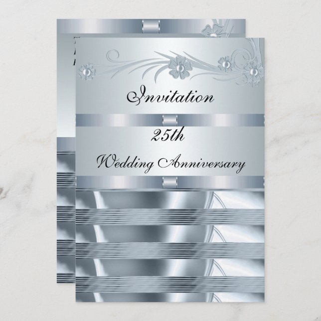 Invitation Wedding Anniversary 25th Silver Blue (Front/Back)