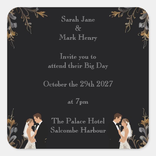 Invitation Wedding layout you can personalize Square Sticker (Front)
