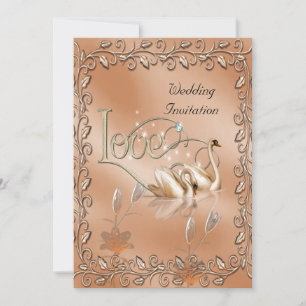 Invitation Wedding Love Swans Floral