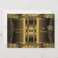 Invitation Wedding Old Gold Art Deco Floral