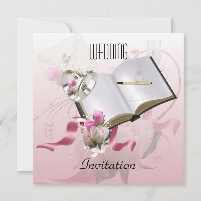 Invitation Wedding Pink Floral Rings (Front)