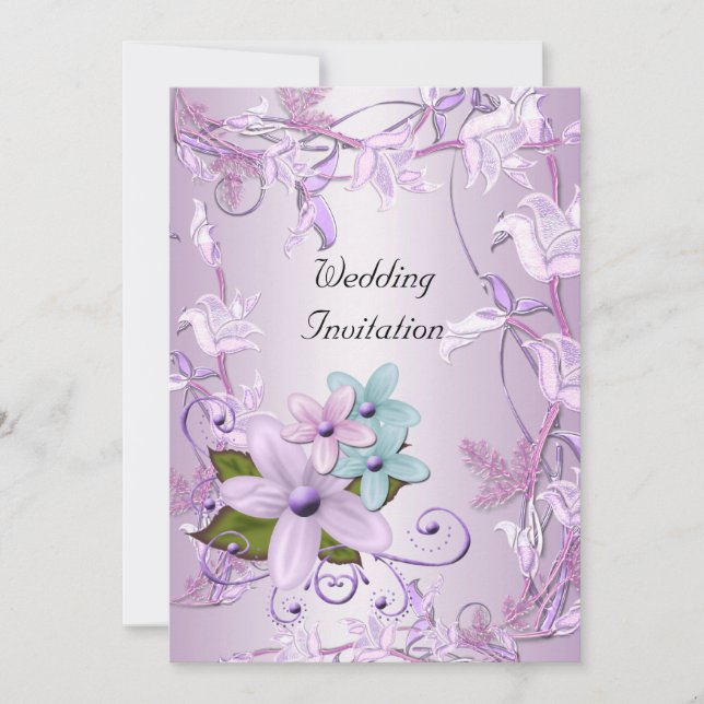 Invitation Wedding Purple Mauve Floral (Front)