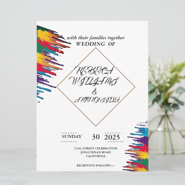  invitation wedding simple floral white card (Standing Front)